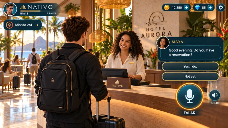 Conversa em inglês na recepção do hotel